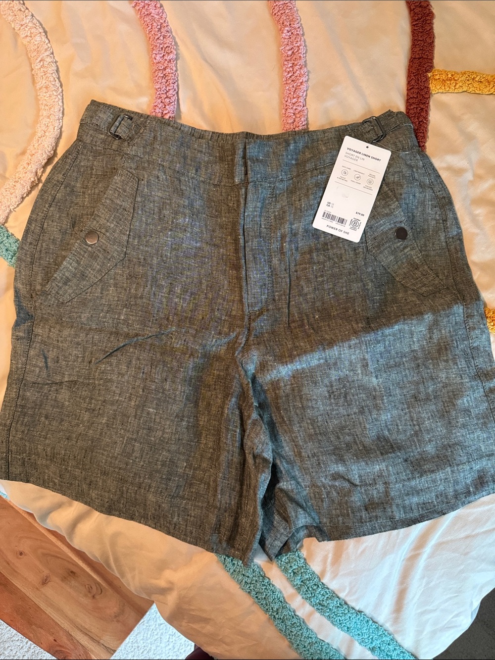 Athleta Oive Heather Voyager Linen-Blend Flat Front Shorts